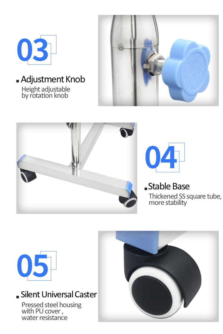 YA-081S Hospital Instrument Mayo Cart Trolley Stainless Steel